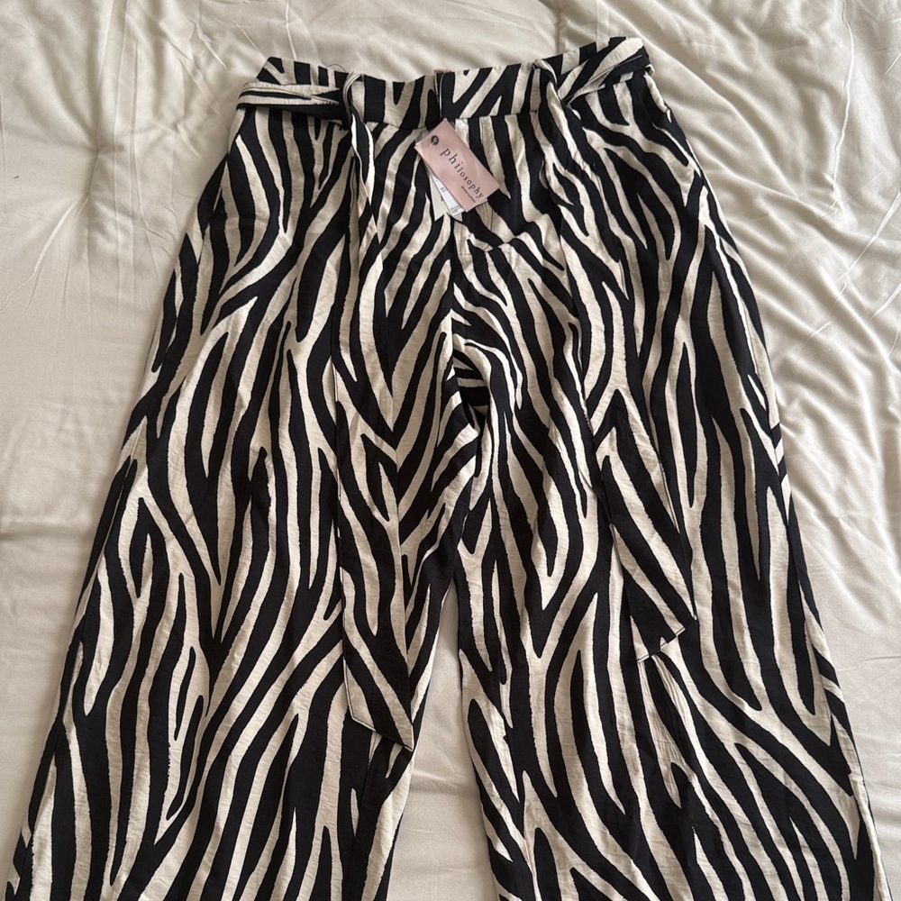 Philosophy Black and White Zebra Print Wide Leg Pants